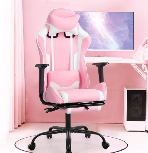 Pink PC Gaming Chair With Lumbar Support For Home Office