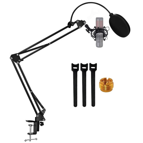 5Core Soporte de micrófono Suspensión Brazo articulado de tijera para escritorio con montura antichoque y filtro antipop para podcasting