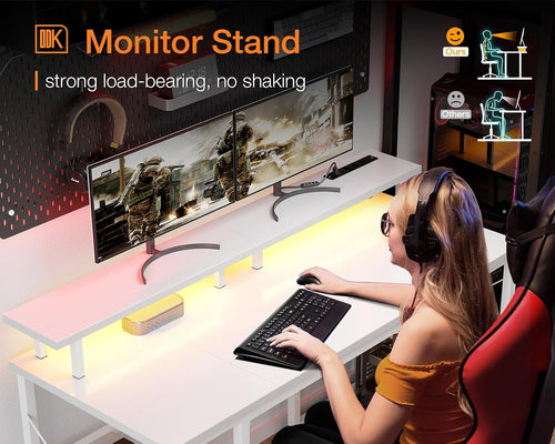 48 Inch LED Gaming Desk With Power Outlets Monitor Stand