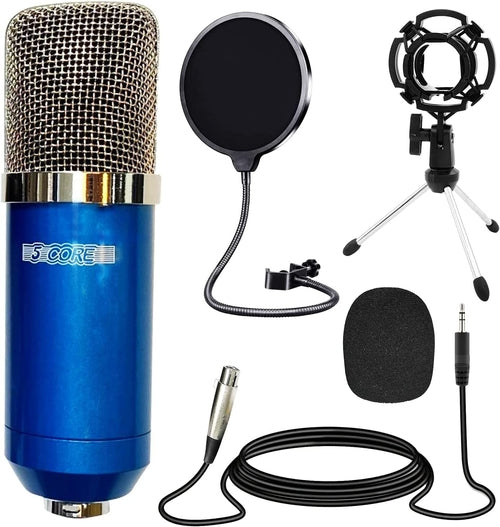 5Core Micrófono para Pódcast Todo en Uno Kit Profesional Condensador Diafragma Grande con Filtro Antipop, Soporte Antichoque, Trípode