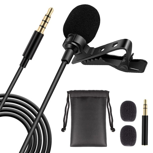 Micrófono de solapa con clip de grado profesional 5Core de 3.5 mm Micrófono de solapa omnidireccional con adaptador universal para smartphone