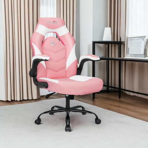 Silla Gaming Ergonómica Rosa Con Soporte Lumbar Ajustable Brazos Abatibles de Cuero PU