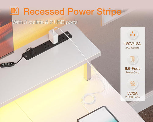 48 Inch LED Gaming Desk With Power Outlets Monitor Stand