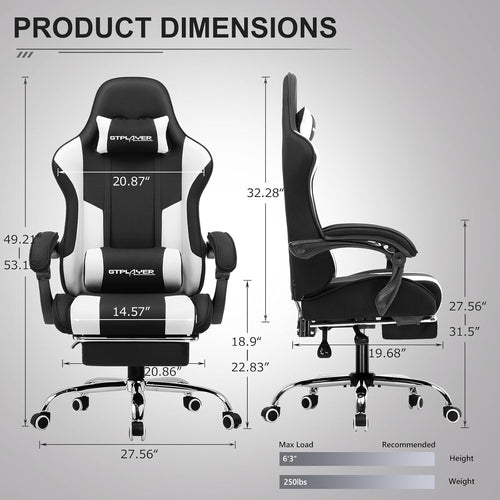 Silla de Gaming Ergonómica con Reposapiés y Soporte Lumbar para Largas Horas de Juego y Trabajo