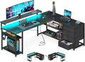 61 Inch L Shaped Desk With Power Outlets For Home Office