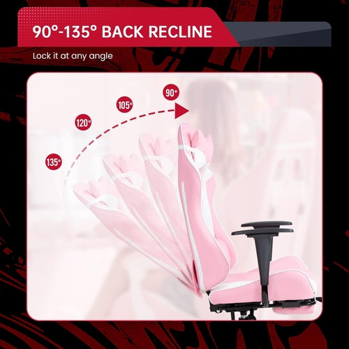 Pink PC Gaming Chair With Lumbar Support For Home Office
