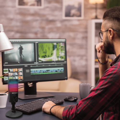 Micrófono Emerson USB para juegos y streaming con iluminación RGB para voz con calidad de estudio