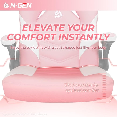 Silla Gaming Ergonómica Rosa Con Soporte Lumbar Ajustable Brazos Abatibles de Cuero PU