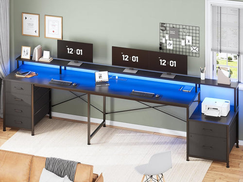 Black L Shaped Desk With 6 Drawers And File Cabinet