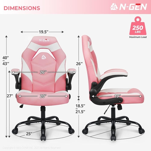 Silla Gaming Ergonómica Rosa Con Soporte Lumbar Ajustable Brazos Abatibles de Cuero PU