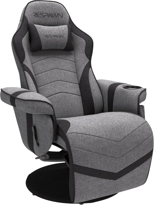 900 Gaming Recliner Gray Fabric With Adjustable Leg Rest Cupholder