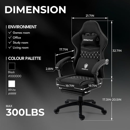 Black Breathable Fabric Gaming Chair With Massage Pad