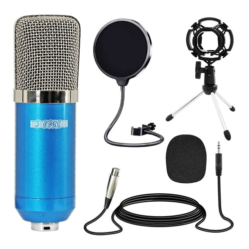 5Core Micrófono para Pódcast Todo en Uno Kit Profesional Condensador Diafragma Grande con Filtro Antipop, Soporte Antichoque, Trípode