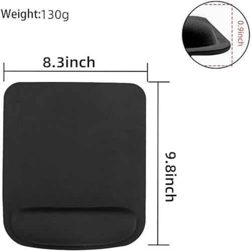 Black Ergonomic Mouse Pad w/ Wrist Rest - Comfort Memory Foam Support