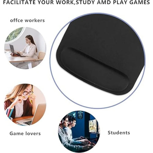 Black Ergonomic Mouse Pad w/ Wrist Rest - Comfort Memory Foam Support
