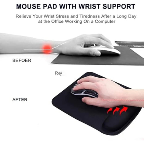 Black Ergonomic Mouse Pad w/ Wrist Rest - Comfort Memory Foam Support