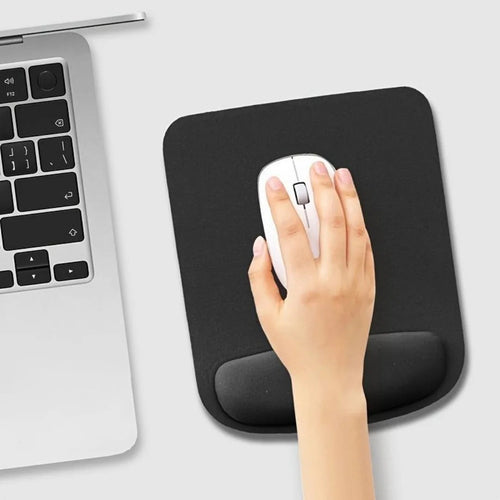 Black Ergonomic Mouse Pad w/ Wrist Rest - Comfort Memory Foam Support