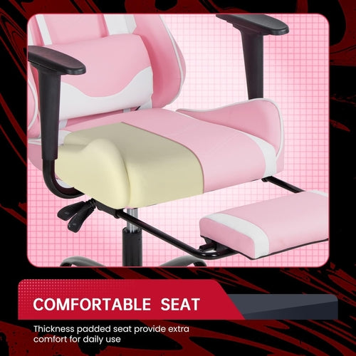 Pink PC Gaming Chair With Lumbar Support For Home Office