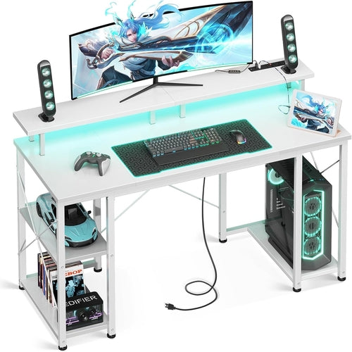 48 Inch LED Gaming Desk With Power Outlets Monitor Stand