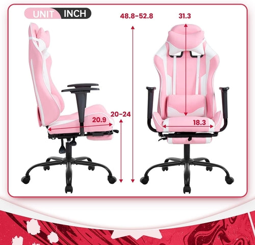 Pink PC Gaming Chair With Lumbar Support For Home Office