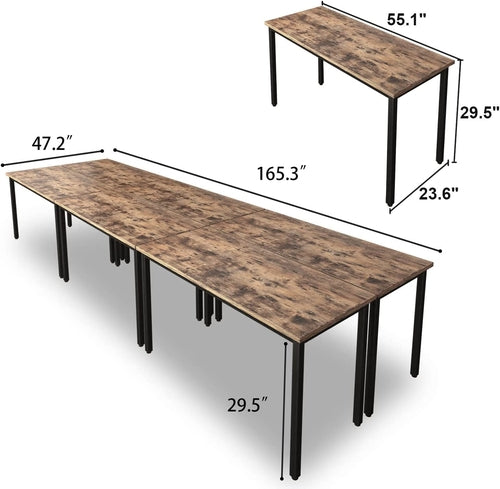 Mesa de conferencia rústica vintage marrón para 16 asientos con estructura de metal resistente de alto rendimiento