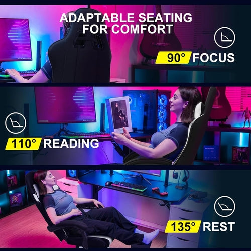 Silla de Gaming Ergonómica con Reposapiés y Soporte Lumbar para Largas Horas de Juego y Trabajo