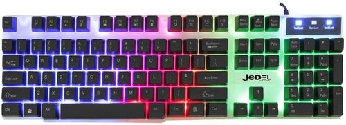 Paquete de teclado y ratón Jedel GK100 blanco para juegos, con cable USB, teclado retroiluminado RGB de 104 teclas con teclas multimedia