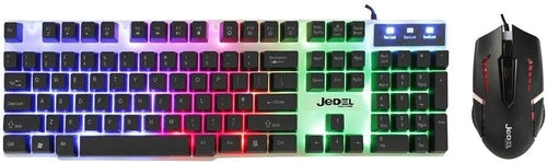 Paquete de teclado y ratón Jedel GK100 blanco para juegos, con cable USB, teclado retroiluminado RGB de 104 teclas con teclas multimedia