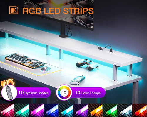 48 Inch LED Gaming Desk With Power Outlets Monitor Stand