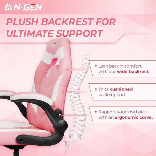 Silla Gaming Ergonómica Rosa Con Soporte Lumbar Ajustable Brazos Abatibles de Cuero PU